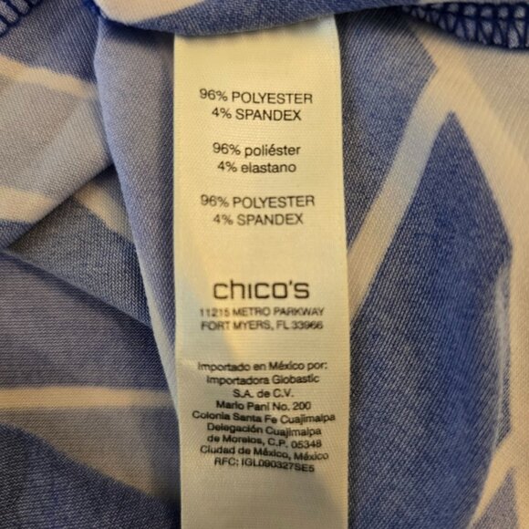 CHICOS WOMENS SIZE 1 MEDIUM (8) BLUE WHITE COLD SHOULDER 3/4 SLEEVE TOP CASUAL - Picture 6 of 8